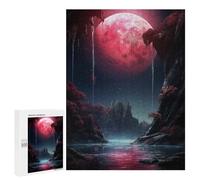 500 PCS Jigsaw Puzzles Red Moon Landscape Fantasy Jigsaw for Teenagerss Precision Cutting Fun Activities at Home Challenging Game And Family Play 500 PCS