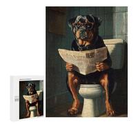 500 PCS Jigsaw Puzzles Rottweiler Reading Newspaper on Toilet Adult Jigsaw Puzzles Enhance Memory Educational Challenge Toys Educational Games 500 PCS