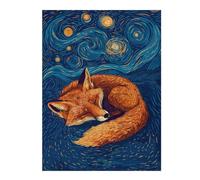 500 PCS Jigsaw Puzzles- Sleeping Fox Under Starry Night Sky Jigsaws for Adults Brain Teaser Game Precision Cutting Deal As Gifts for The Whole Family 500 PCS