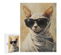 500 PCS Jigsaw Puzzles- Sphynx Cat with Sunglasses Puzzle For Teenagers Family Activities for Birthday, Chrismas Unique Birthday And Gifts 500 PCS