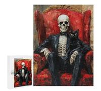 500 PCS Jigsaw Puzzles Spooky Skeleton with Black Cat Jigsaws for Adults Puzzle For Family Fun Difficult And Challenge Educational Family Game 500 PCS