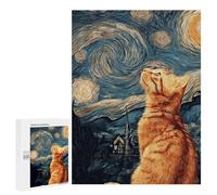 500 PCS Jigsaw Puzzles Starry Night Cat Art Print -16 Jigsaw Puzzles for Teenagers Stress Reliever Train Your Brain And Hands Learning Educational Toys 500 PCS