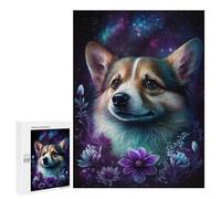500 PCS Jigsaw Puzzles Starry Night Corgi with Flowers Jigsaw for Teenagerss Precision Cutting Fun Activities at Home Challenging Game And Family Play 500 PCS