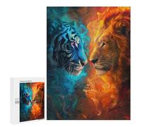 500 PCS Jigsaw Puzzles Tiger Lion Fire Water Art Print Adult Jigsaw Puzzles Enhance Memory Educational Challenge Toys Educational Games 500 PCS