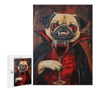 500 PCS Jigsaw Puzzles Vampire Pug with Wine Glass-2 Jigsaws for Adults Puzzle For Family Fun Difficult And Challenge Educational Family Game 500 PCS