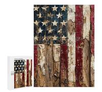 500 PCS Jigsaw Puzzles Vintage American Flag on Wood Jigsaw for Teenagerss Precision Cutting Fun Activities at Home Challenging Game And Family Play 500 PCS
