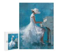 500 PCS Jigsaw Puzzles White Dress Piano Player Art Print -2 Adult Jigsaw Puzzles Enhance Memory Educational Challenge Toys Educational Games 500 PCS