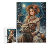 500 PCS Jigsaw Puzzles Winter Moonlit Deer Encounter Jigsaw Puzzles for Teenagers Stress Reliever Train Your Brain And Hands Learning Educational Toys 500 PCS