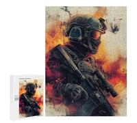 500 PCS Jigsaw Warrior in Flames Tactical Gear -3 Jigsaws for Adults Puzzle Stress Reliever Parent-child Interaction Unique Birthday And Xmas Gifts 500 PCS