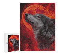 500 PCS Jigsaw Wolf Howling at Fiery Moon Jigsaws for Adults Puzzle Stress Reliever Parent-child Interaction Unique Birthday And Xmas Gifts 500 PCS