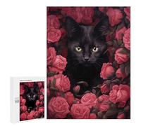 500 PCS Jigsaws Adults Puzzles Black Cat Hiding Roses Jigsaw for Adults Toy Wall Decor Perfect Decoration for Is Ideal As A Gift 500 PCS
