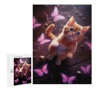 500 PCS Jigsaws Adults Puzzles Cat Pink Butterflies Jigsaw for Adults Hands-on Game Precision Cutting Parent-child Interaction 500 PCS