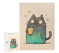 500 PCS Jigsaws Adults Puzzles Cute Cat Drinking Juice Jigsaws for Adults Toy Wall Decor Home Decoration for Is Ideal As A Gift 500 PCS