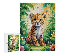 500 PCS Jigsaws Adults Puzzles Cute Cheetah Cub in Jungle Watercolor Jigsaws for Adults Toy Wall Decor Home Decoration for Is Ideal As A Gift 500 PCS
