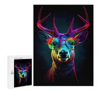 500 PCS Jigsaws Adults Puzzles Deer Neon Sunglasses Adult Puzzles Relaxing Games Precision Cutting Unique Gifts for Birthday And Christmas 500 PCS