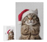 500 PCS Jigsaws Adults Puzzles Gifts American Bobtail Cat with Santa Hat Jigsaw for Adults Relax Games Home Decoration Birthday Present, Gifts, 500 PCS