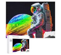 500 PCS Jigsaws Adults Puzzles Gifts Astronaut with Rainbow Planet Jigsaw Puzzle Relax Games Staycation Kill Time Birthday Present, Gifts, 500 PCS