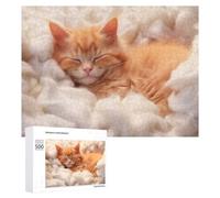 500 PCS Jigsaws Adults Puzzles Gifts Fluffy Orange Kitten Sleeping Jigsaw Puzzle Relax Games Staycation Kill Time Birthday Present, Gifts, 500 PCS