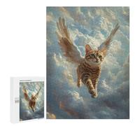 500 PCS Jigsaws Adults Puzzles Gifts Flying Cat with Wings Bengal Cat Angel Jigsaw for Adults Relax Games Home Decoration Birthday Present, Gifts, 500 PCS