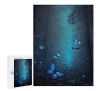 500 PCS Jigsaws Adults Puzzles Gifts Glowing Blue Butterflies Forest Jigsaw for Adults Relax Games Home Decoration Birthday Present, Gifts, 500 PCS