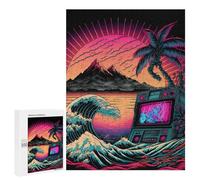 500 PCS Jigsaws Adults Puzzles Gifts Neon Sunset Boombox Wave Jigsaw Puzzle Relax Games Staycation Kill Time Birthday Present, Gifts, 500 PCS