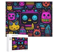 500 PCS Jigsaws Adults Puzzles Gifts Vibrant Cat Faces A Colorful Artwork Jigsaw Puzzle Relax Games Staycation Kill Time Birthday Present, Gifts, 500 PCS