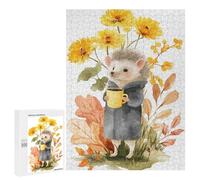 500 PCS Jigsaws Adults Puzzles Hedgehog with Coffee in Autumn Jigsaws for Adults Toy Wall Decor Home Decoration for Is Ideal As A Gift 500 PCS