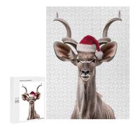 500 PCS Jigsaws Adults Puzzles Kudu with Santa Hat Jigsaw for Adults Hands-on Game Precision Cutting Parent-child Interaction 500 PCS