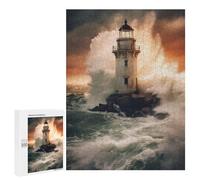 500 PCS Jigsaws Adults Puzzles Lighthouse Storm Waves Jigsaw for Adults Hands-on Game Precision Cutting Parent-child Interaction 500 PCS