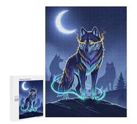 500 PCS Jigsaws Adults Puzzles Mystical Wolf Pack Under Crescent Moon Teenagers Puzzles Anti-Stress Toys Wall Decoration Unique Gifts for Birthday And Christmas 500 PCS