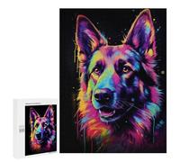 500 PCS Jigsaws Adults Puzzles Neon German Shepherd Jigsaw for Adults Relax Games Birthday Present Birthday And Unique Gifts 500 PCS