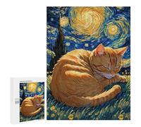 500 PCS Jigsaws Adults Puzzles Orange Tabby Cat Sleeping in Starry Night Teenagers Puzzles Anti-Stress Toys Wall Decoration Unique Gifts for Birthday And Christmas 500 PCS