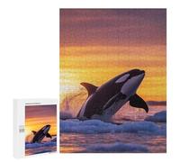 500 PCS Jigsaws Adults Puzzles Orca Leaping Sunset in Icy Waters Jigsaw Puzzle Family Game Analysis And Logic Parent-child Interaction 500 PCS