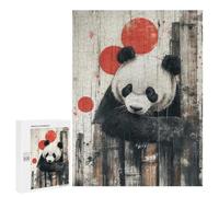 500 PCS Jigsaws Adults Puzzles Panda with Red Circles Panda Rustic Wall Art Teenagers Puzzles Anti-Stress Toys Wall Decoration Unique Gifts for Birthday And Christmas 500 PCS
