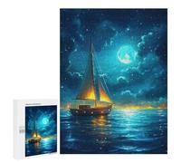 500 PCS Jigsaws Adults Puzzles Sailboat Under Moonlight Jigsaw Puzzle Family Game Analysis And Logic Parent-child Interaction 500 PCS