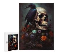 500 PCS Jigsaws Adults Puzzles Skull with Raven And Flowers Adult Puzzles Relaxing Games Precision Cutting Unique Gifts for Birthday And Christmas 500 PCS