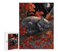 500 PCS Jigsaws Adults Puzzles Sleeping Fox in Floral Night Scene Jigsaw Puzzle Family Game Analysis And Logic Parent-child Interaction 500 PCS