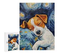 500 PCS Jigsaws Adults Puzzles Sleeping Jack Russel Terrier Starry Night Adult Puzzles Relaxing Games Precision Cutting Unique Gifts for Birthday And Christmas 500 PCS
