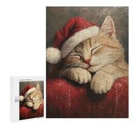 500 PCS Jigsaws Adults Puzzles Sleeping Kitten in Santa Hat Adult Puzzles Relaxing Games Precision Cutting Unique Gifts for Birthday And Christmas 500 PCS