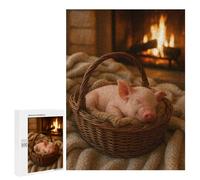 500 PCS Jigsaws Adults Puzzles Sleeping Piglet in Basket by Fireplace Jigsaw Puzzle Family Game Analysis And Logic Parent-child Interaction 500 PCS