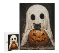 500 PCS Jigsaws Adults Puzzles Spooky Cute Ghost And Black Cat with Pumpkin Adult Puzzles Relaxing Games Precision Cutting Unique Gifts for Birthday And Christmas 500 PCS