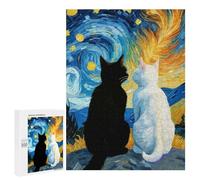 500 PCS Jigsaws Adults Puzzles Starry Night Black Cat And White Cat Romantic Teenagers Puzzles Anti-Stress Toys Wall Decoration Unique Gifts for Birthday And Christmas 500 PCS