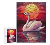 500 PCS Jigsaws Adults Puzzles Swan Sunset Stained Glass Jigsaws for Adults Toy Wall Decor Home Decoration for Is Ideal As A Gift 500 PCS