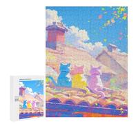 500 PCS Jigsaws Adults Puzzles Three Cats on A Roof Jigsaw for Adults Hands-on Game Precision Cutting Parent-child Interaction 500 PCS