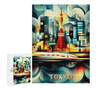 500 PCS Jigsaws Adults Puzzles Tokyo Cubist Lights - Modern Geometric Cityscape Teenagers Puzzles Anti-Stress Toys Wall Decoration Unique Gifts for Birthday And Christmas 500 PCS