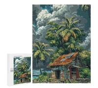 500 PCS Jigsaws Adults Puzzles Tropical Hut by The Sea Jigsaw Puzzle Family Game Analysis And Logic Parent-child Interaction 500 PCS
