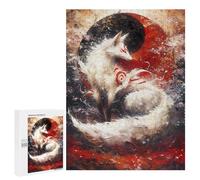 500 PCS Jigsaws Adults Puzzles White Kitsune Fox Yin Yang Jigsaw for Adults Relax Games Birthday Present Birthday And Unique Gifts 500 PCS