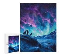 500 PCS Jigsaws Adults Puzzles Wolves Under Aurora Borealis Painting Jigsaw Puzzle Family Game Analysis And Logic Parent-child Interaction 500 PCS