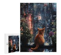 500 PCS Jigsaws Cityscape Cat Reflection Jigsaws for Adults Puzzle Hand Speed Race Help The Brain Exercise Beautiful Design Game 500 PCS