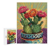 500 PCS Jigsaws Colorful Cactus with Blooms Jigsaws for Adults Puzzle Hand Speed Race Help The Brain Exercise Beautiful Design Game 500 PCS